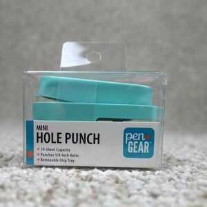 Pen Gear Mini Hole Punch Teal 10 Sheet Capacity Removable Chip Tray
